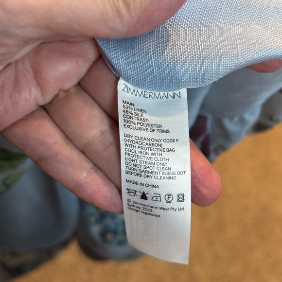 EUC ZIMMERMANN Matchmaker Dress in light blue floral size 1 linen and silk - Picture 4 of 9